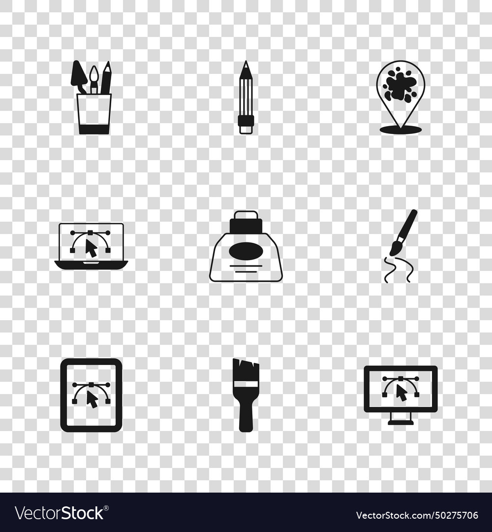 Farbpinsel-Computer mit Designprogramm einstellen vector image Farbpinsel-Computer mit Designprogramm einstellen