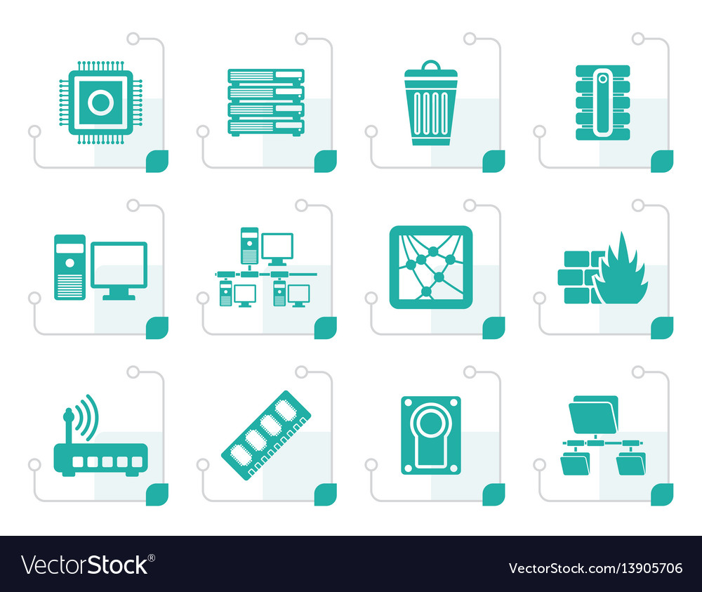 Stylized computer and website icons vector image Stylized computer and website icons