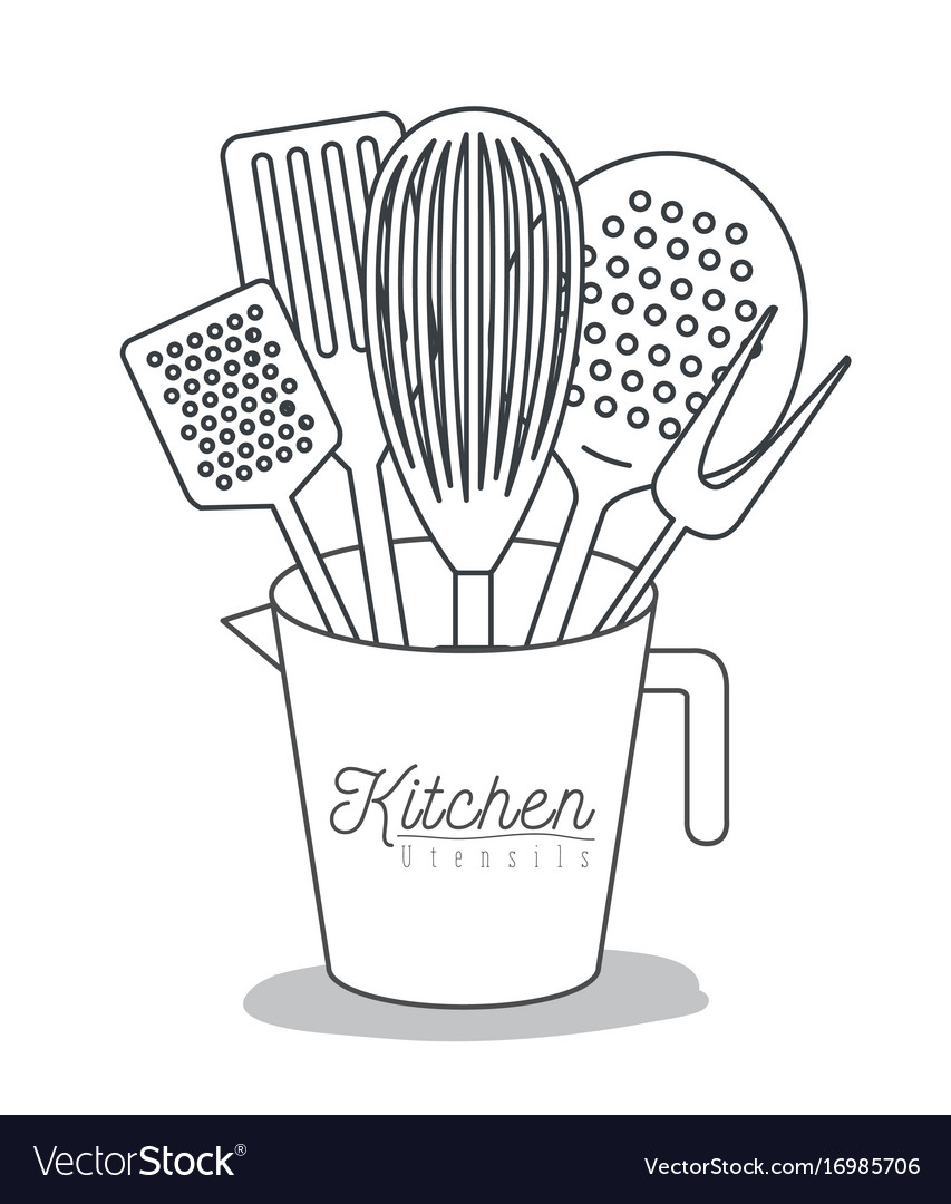 White background with set silhouette kitchen Vector Image