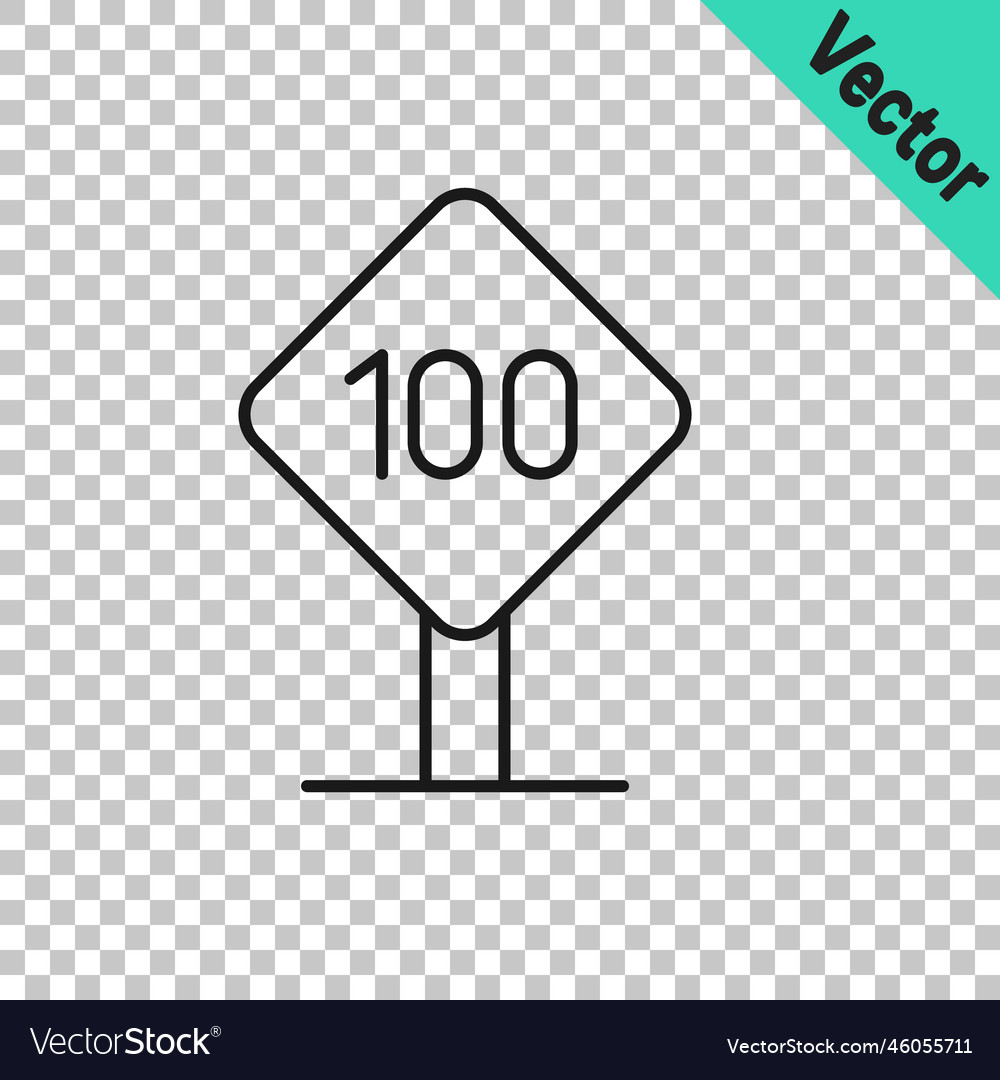 Black line speed limit traffic sign 100 km icon