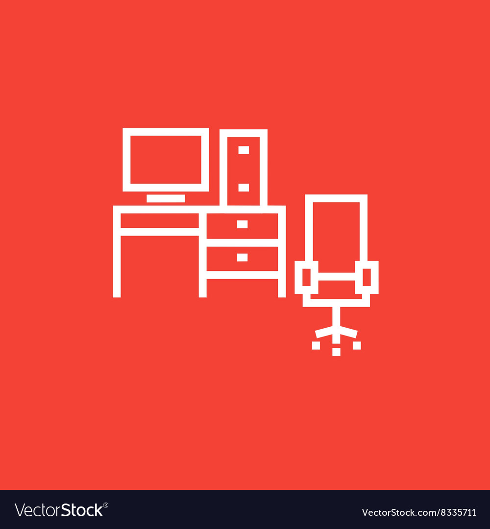 Computer set with table and chair line icon