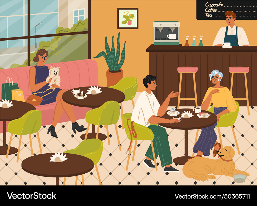 Dogfriendly coffee shop environment scene Vector Image