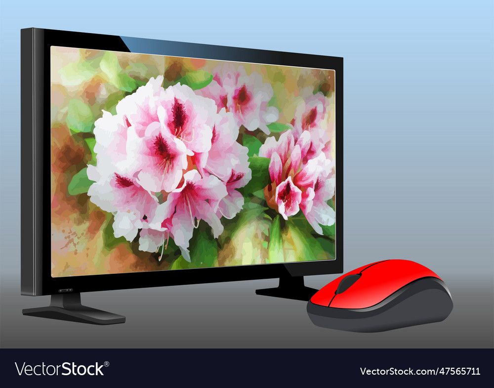 Flat computer monitor with flower background vector image Flat computer monitor with flower background