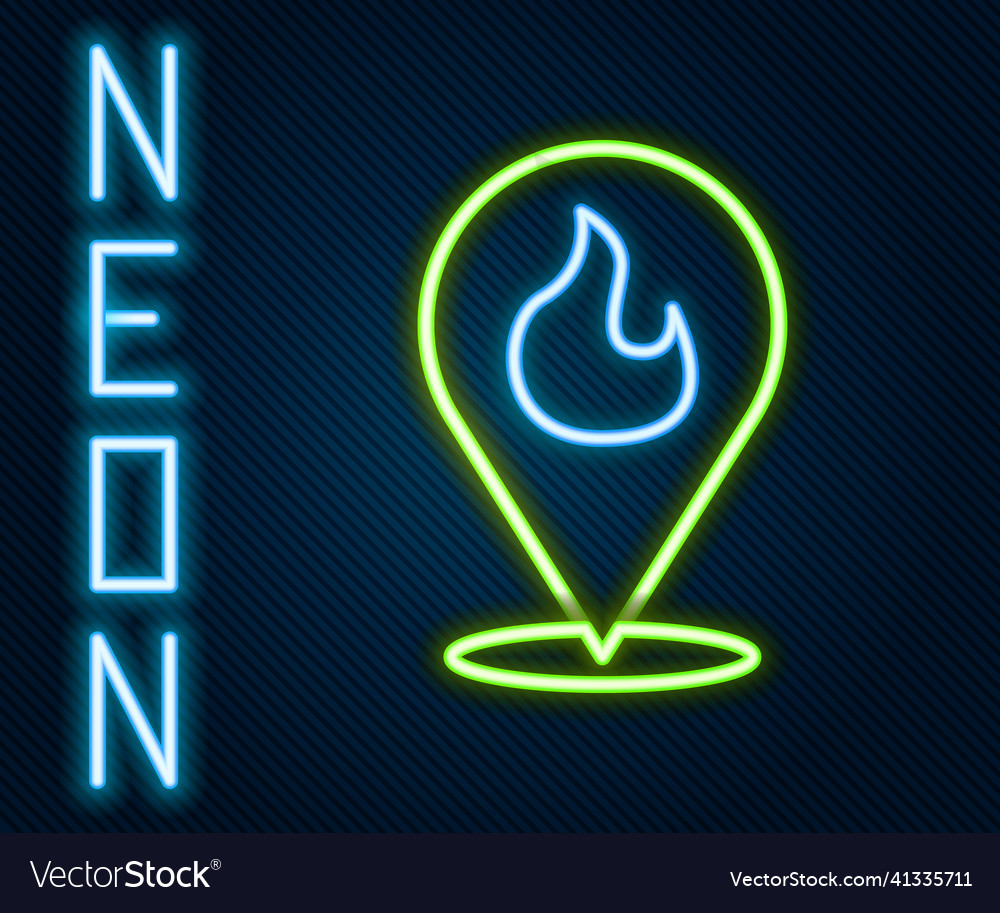 Glowing neon line map pointer with fire flame icon vector image Glowing neon line map pointer with fire flame icon
