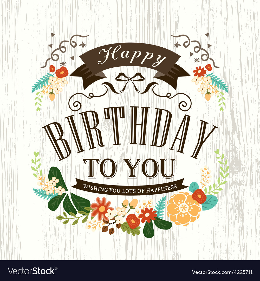  Happy  birthday  card design  with flowers ribbon Vector Image