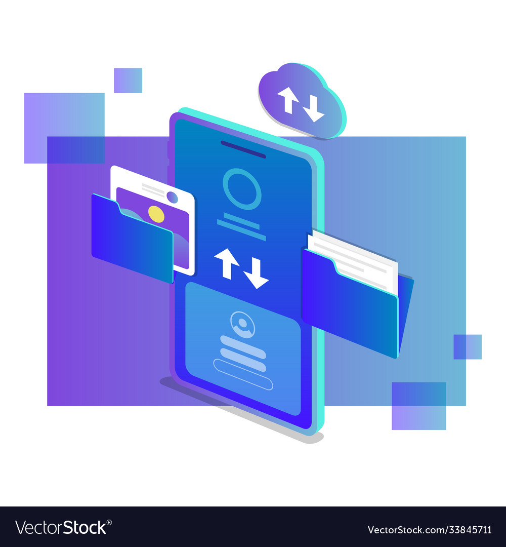 Isometric design upload data storage to cloud vector image Isometric design upload data storage to cloud
