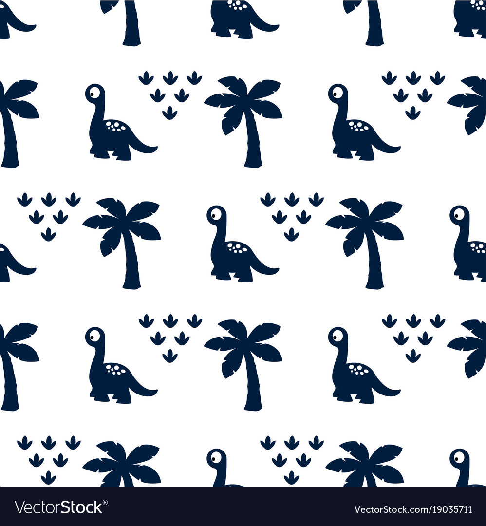 Pattern with dinosaur and palms