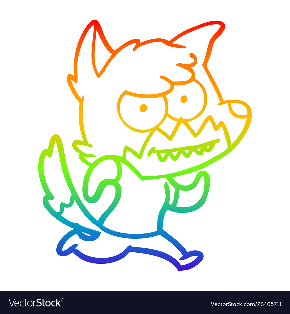 Rainbow gradient line drawing cartoon grinning fox