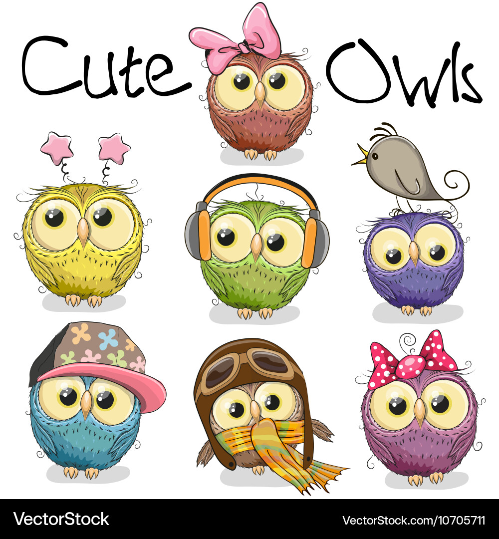 Set cute cartoon owls Royalty Free Vector Image