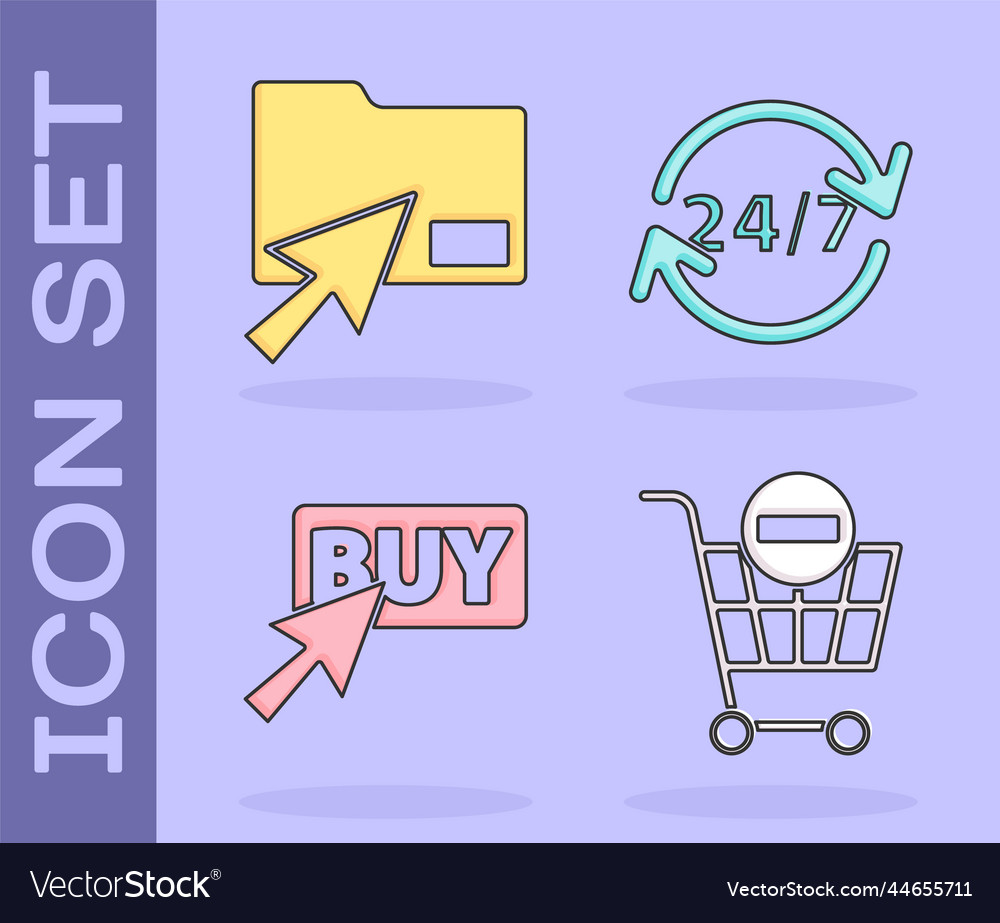 Set remove shopping cart cursor click document vector image Set remove shopping cart cursor click document