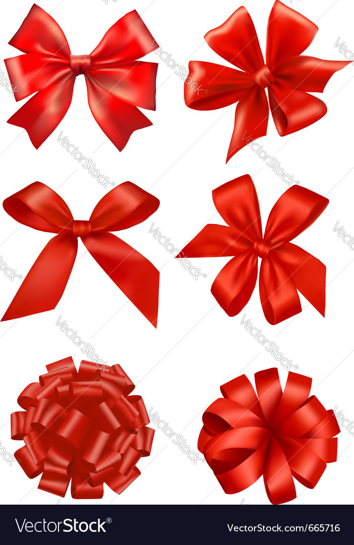 Big set of red gift bows with ribbons Royalty Free Vector