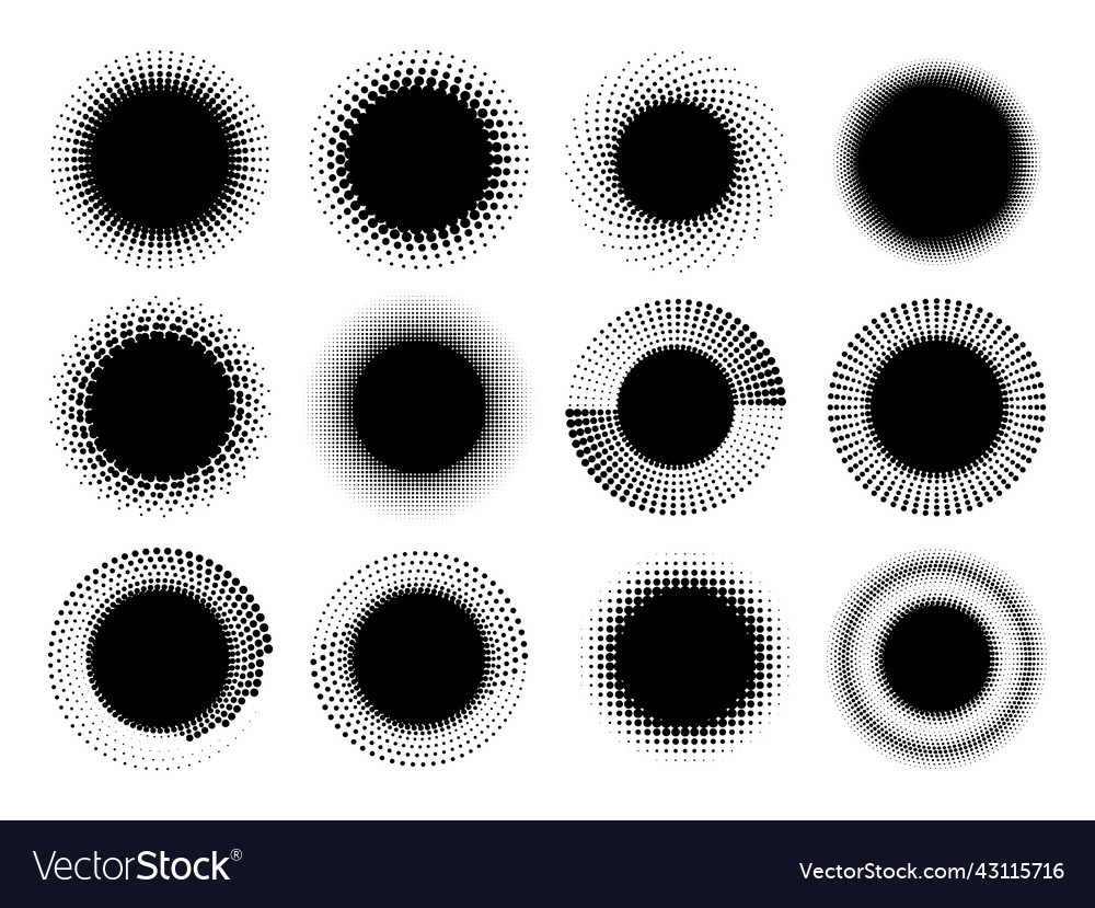 Black halftone frames set circle speed lines vector image Black halftone frames set circle speed lines