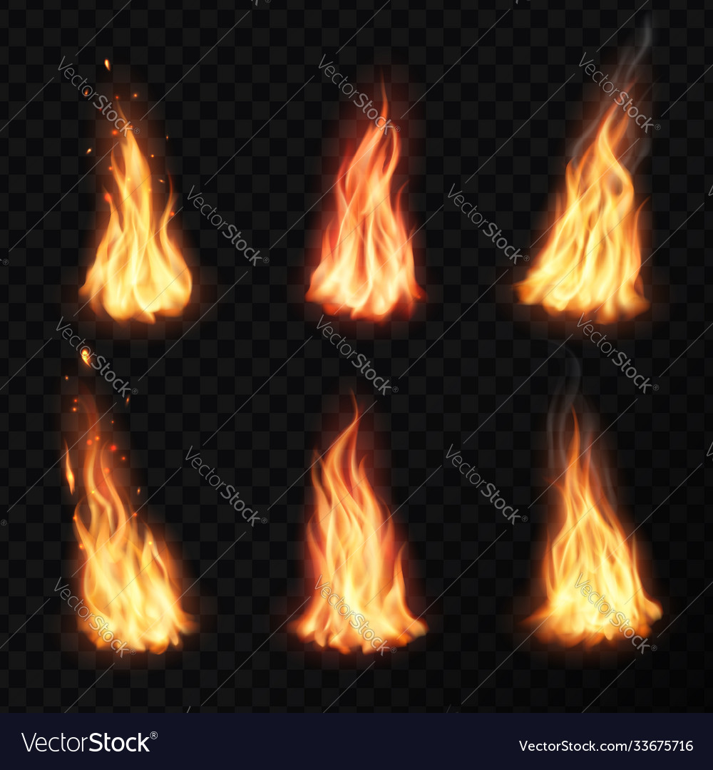 Fire campfire isolated torch flame set Royalty Free Vector