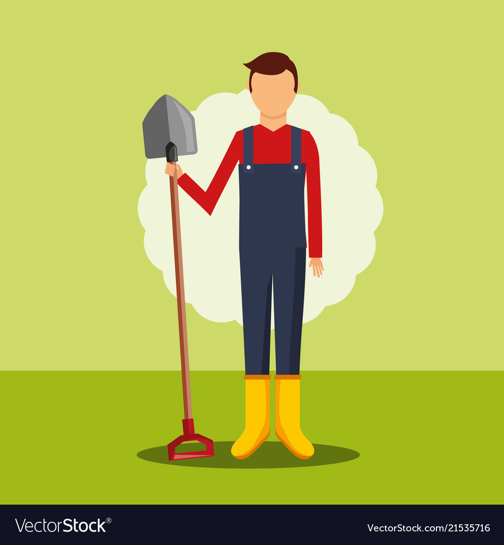 Gardener holding big shovel tool gardening image