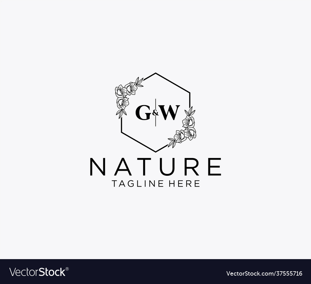 Initial gw letters botanical feminine logo