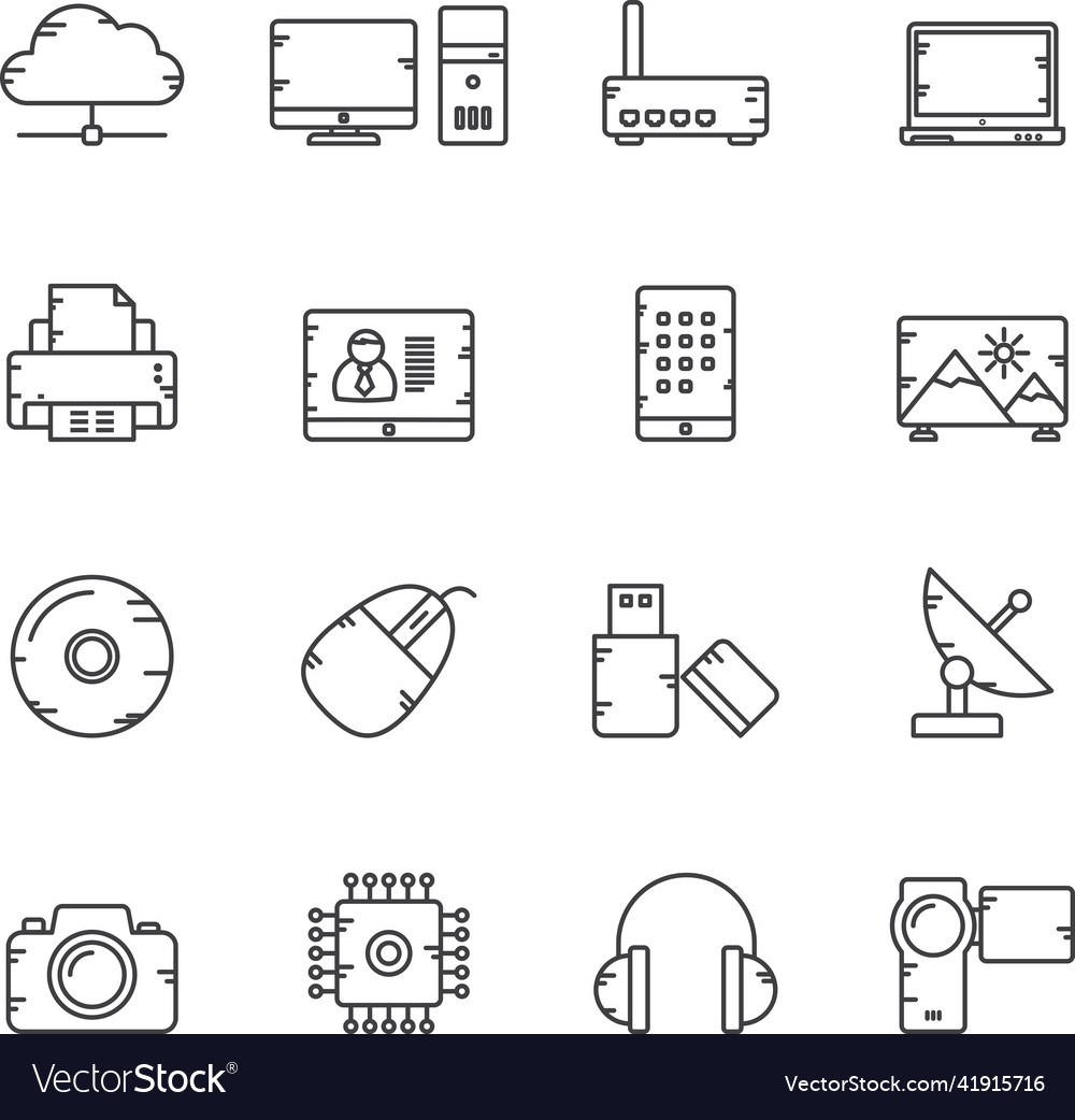 Line computer and technology icons vector image Line computer and technology icons