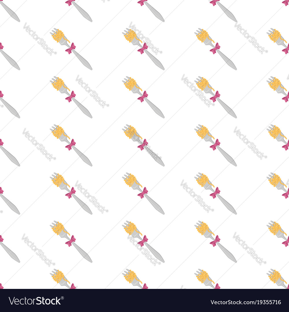 Seamless pattern fork with spaghetti and red bow
