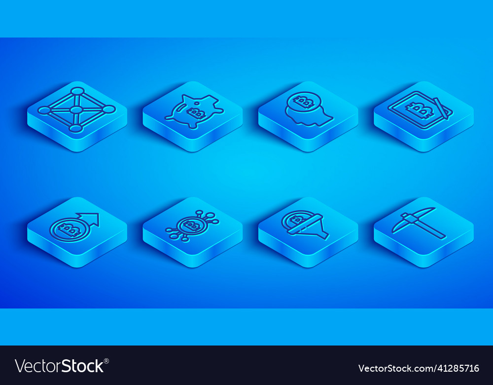 Set line blockchain technology piggy bank bitcoin vector image Set line blockchain technology piggy bank bitcoin