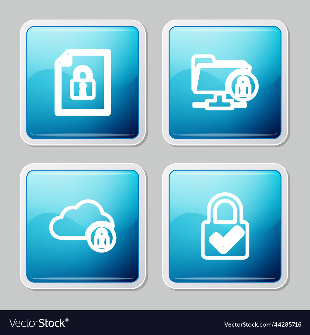 Set line document and lock ftp folder cloud vector image Set line document and lock ftp folder cloud