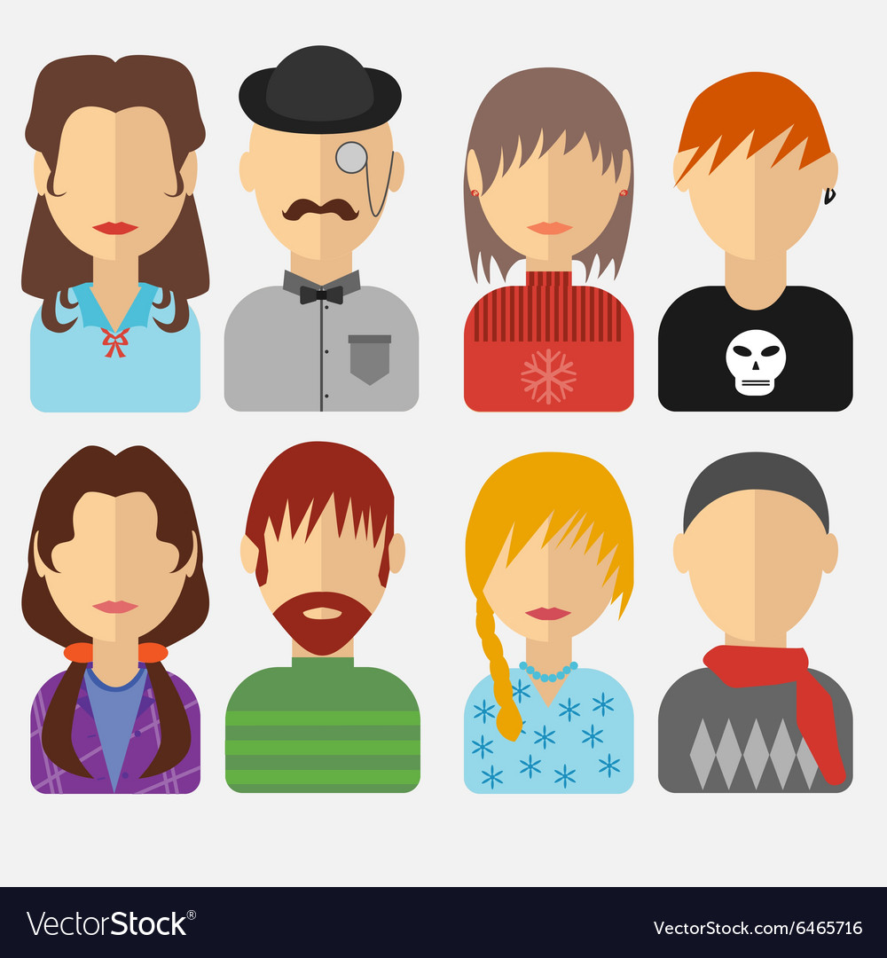 Set of people icons in flat style with faces