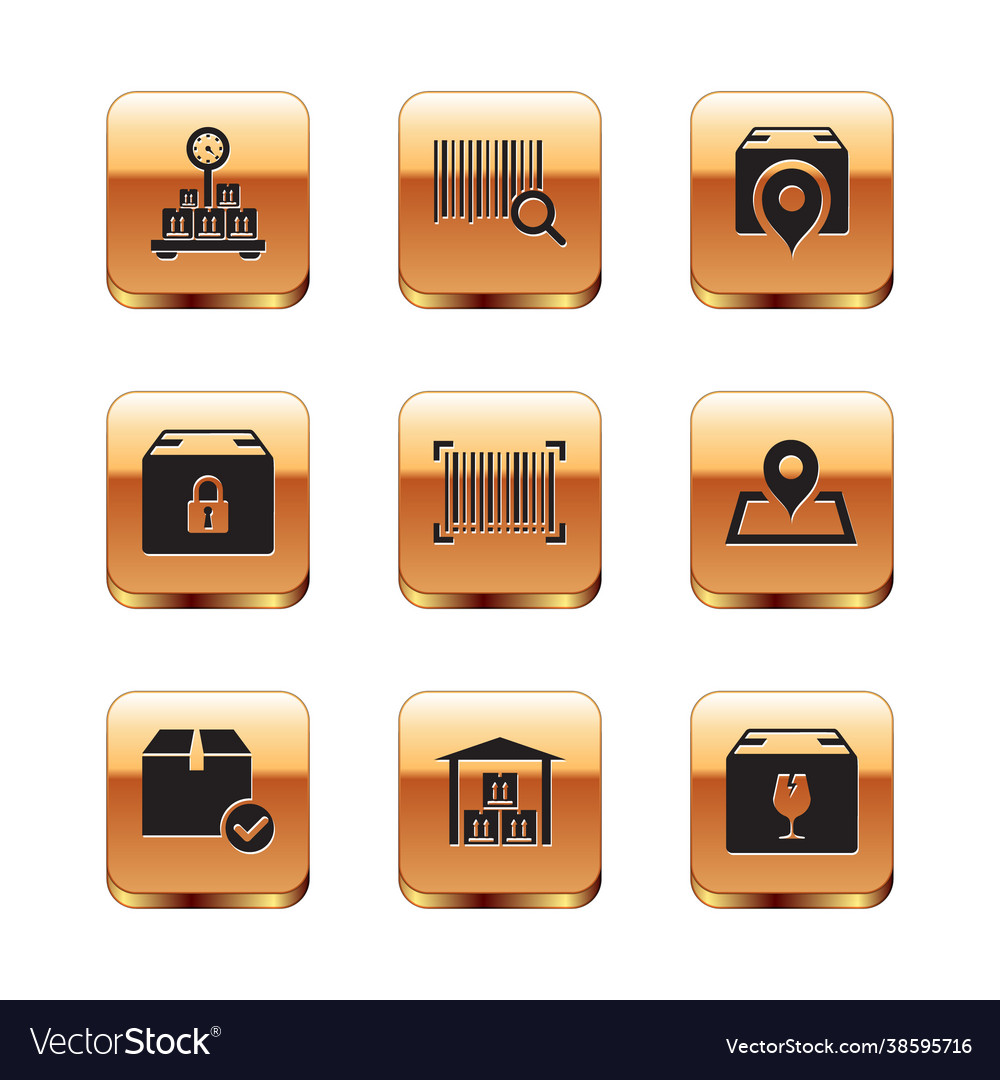 Set scale with cardboard box package check mark vector image Set scale with cardboard box package check mark