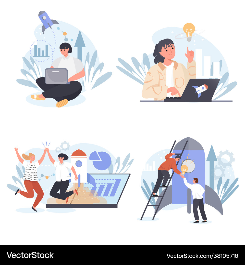 Startup concept scenes set Royalty Free Vector Image