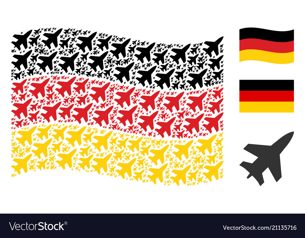 Waving germany flag collage of jet fighter items