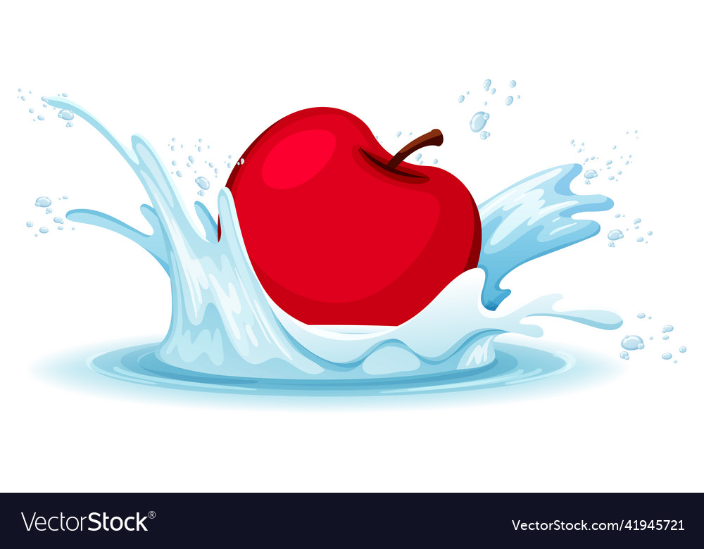 A water splash with apple on white background