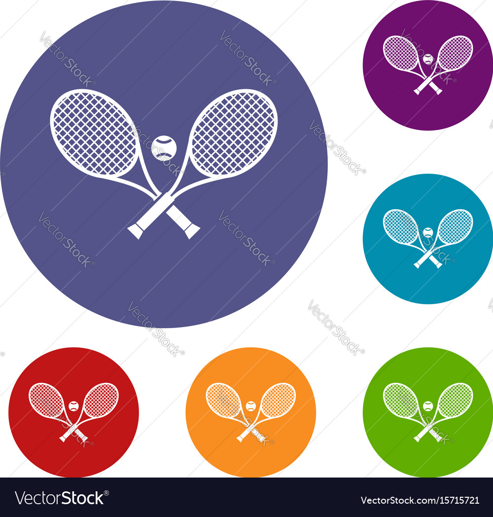 Crossed tennis rackets and ball icons set Vector Image