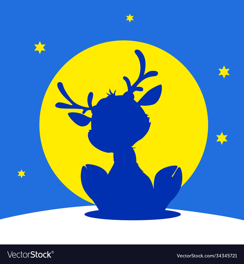 Cute reindeer cartoon silhouette on snow n Vector Image