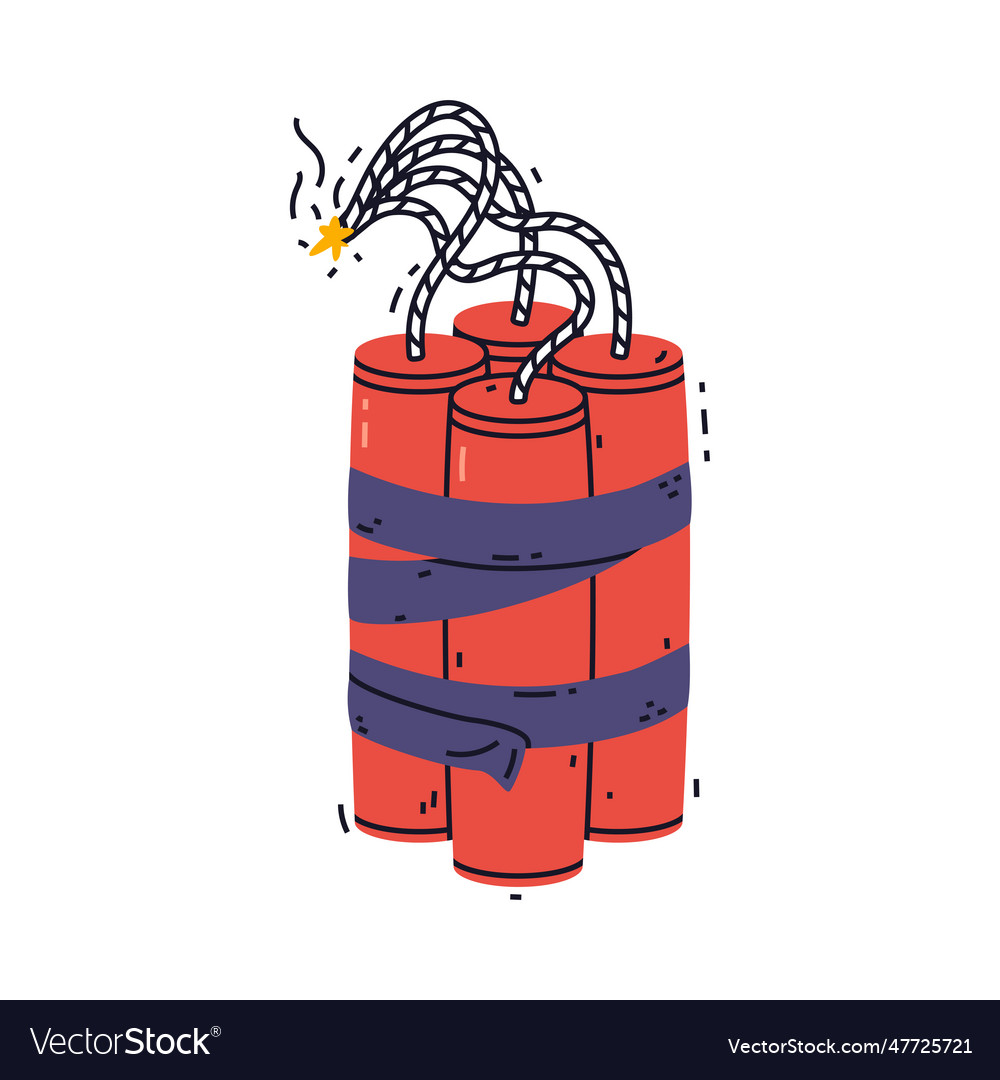 Dynamite red stick sheaf with fuse as explosive Vector Image Dynamite red stick sheaf with fuse as explosive