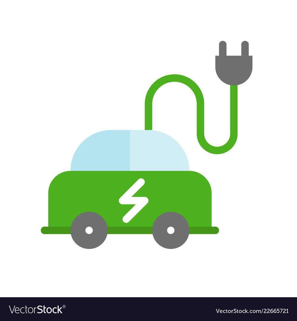 Electric car icon green energy flat design