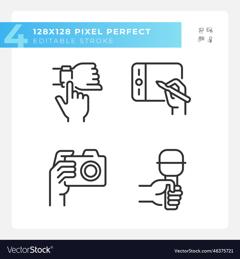 Hands with different devices pixel perfect linear vector image Hands with different devices pixel perfect linear