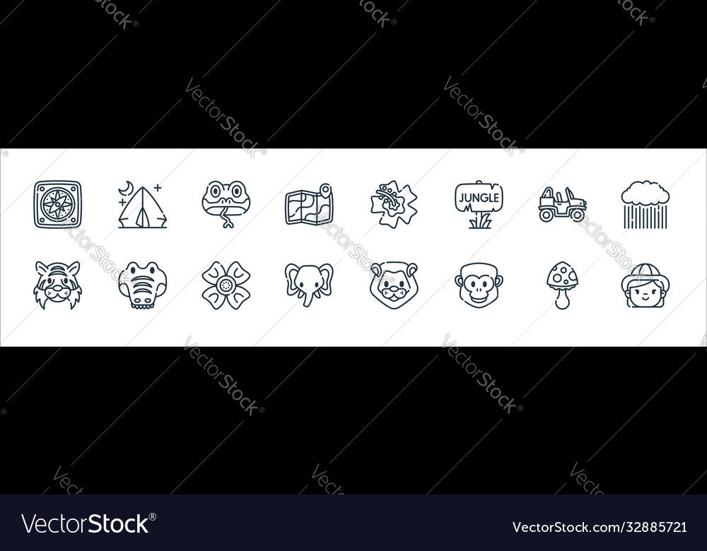 Jungle line icons linear set quality vector image Jungle line icons linear set quality