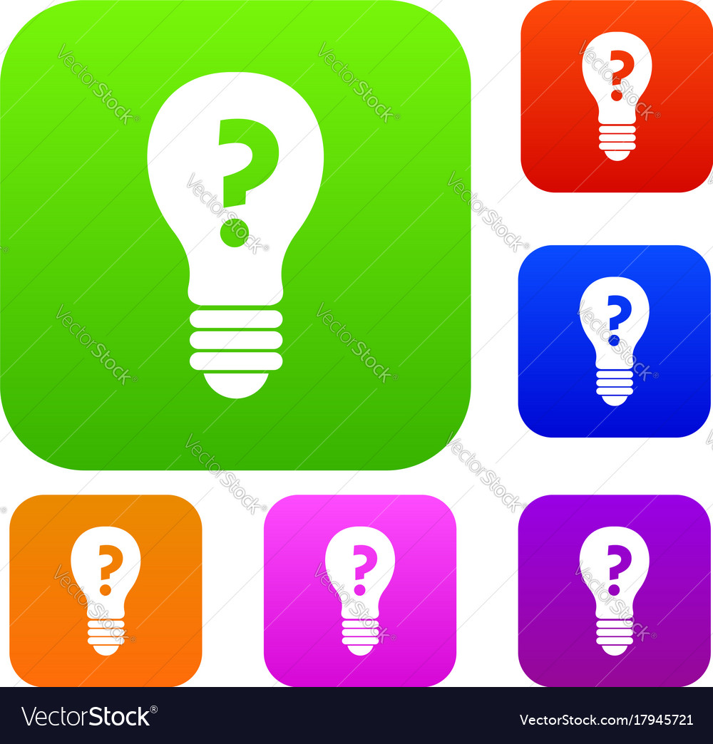 Light bulb with question mark inside set color Vector Image