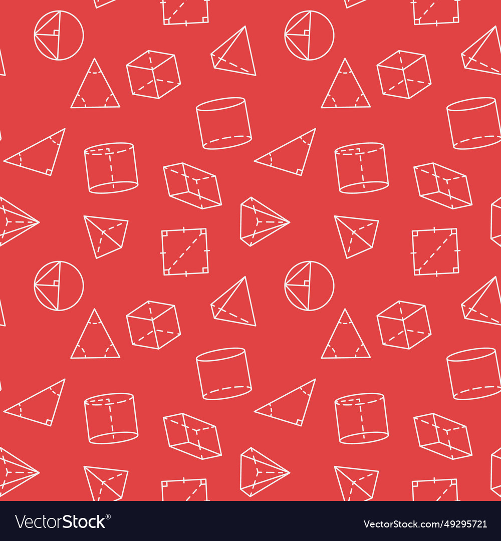 Mathematics figures red seamless pattern in line vector image Mathematics figures red seamless pattern in line