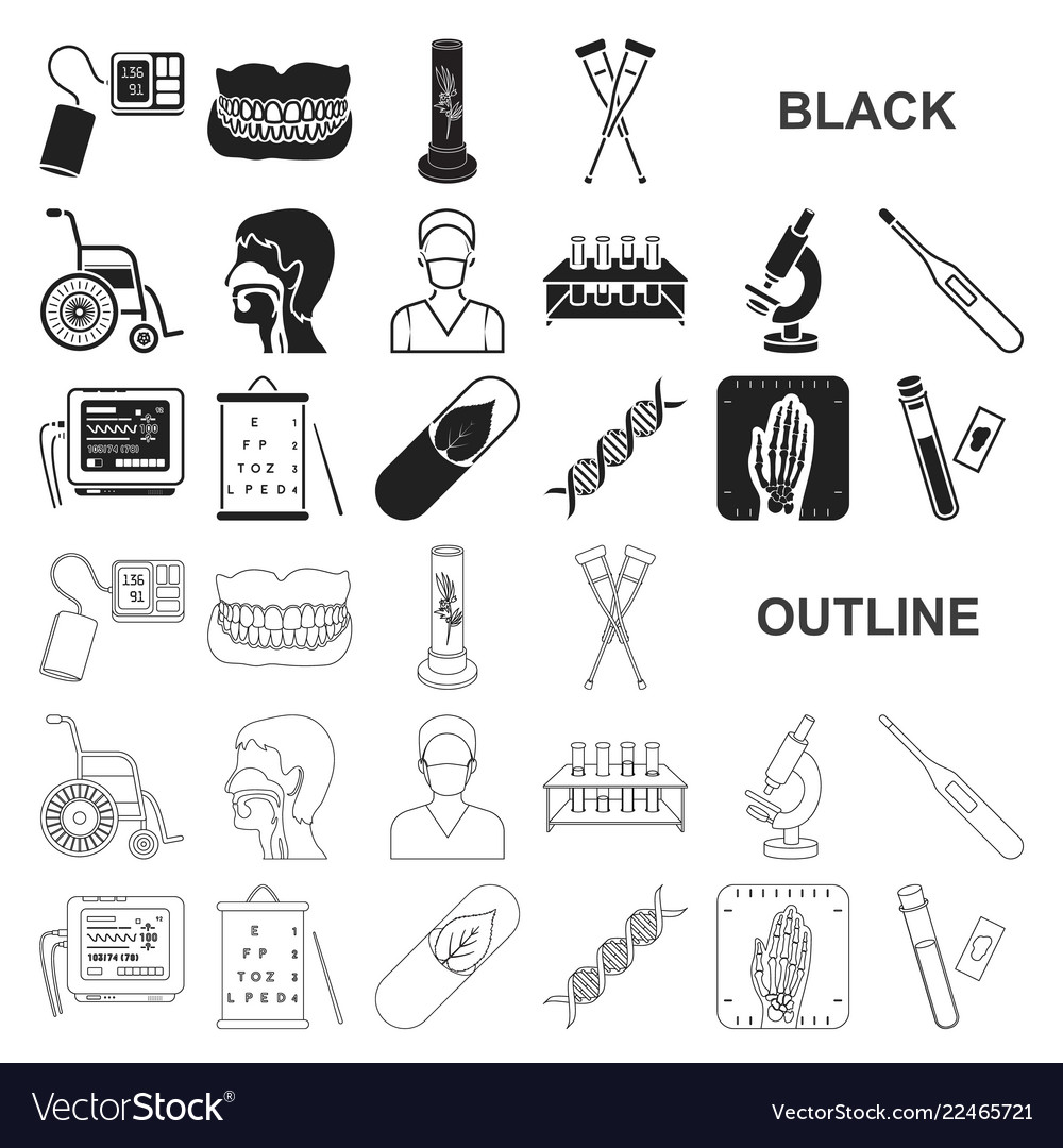 Medicine and treatment black icons in set vector image Medicine and treatment black icons in set
