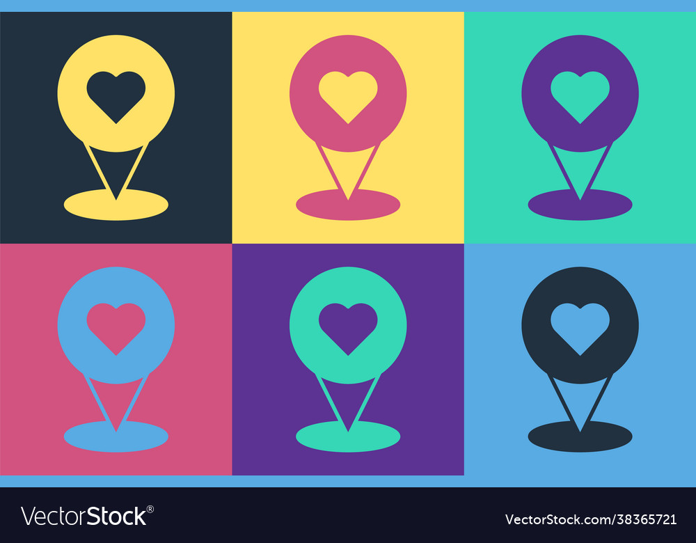 Pop art map pointer with heart icon isolated vector image Pop art map pointer with heart icon isolated