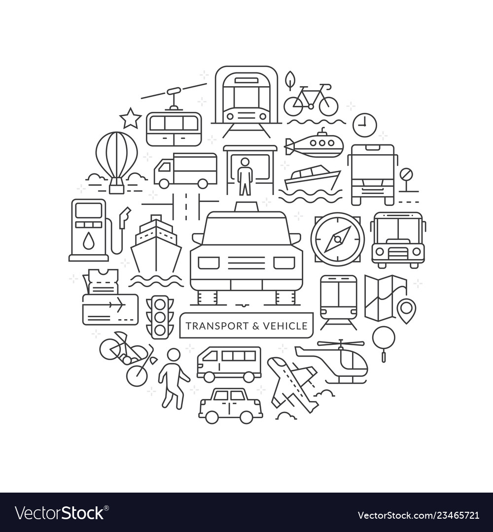 Round design element with vehicle icons vector image Round design element with vehicle icons