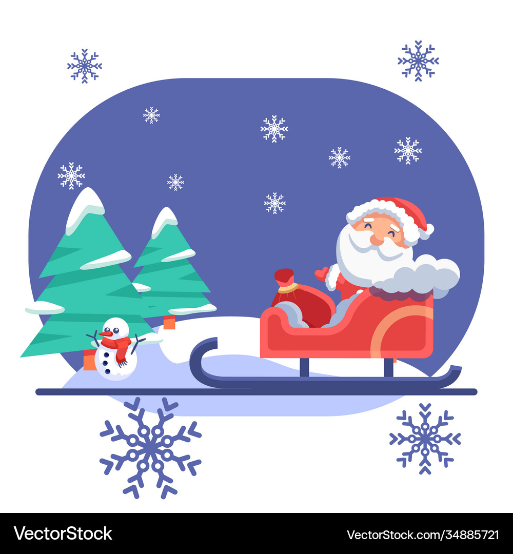 Santa claus in sledge on white isolated backdrop Vector Image