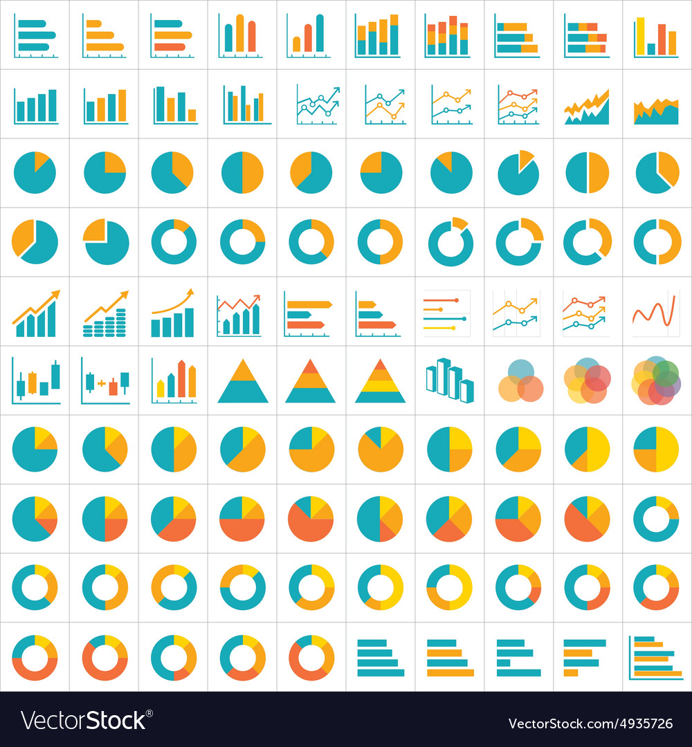 100 graph and chart infographic icon flat design