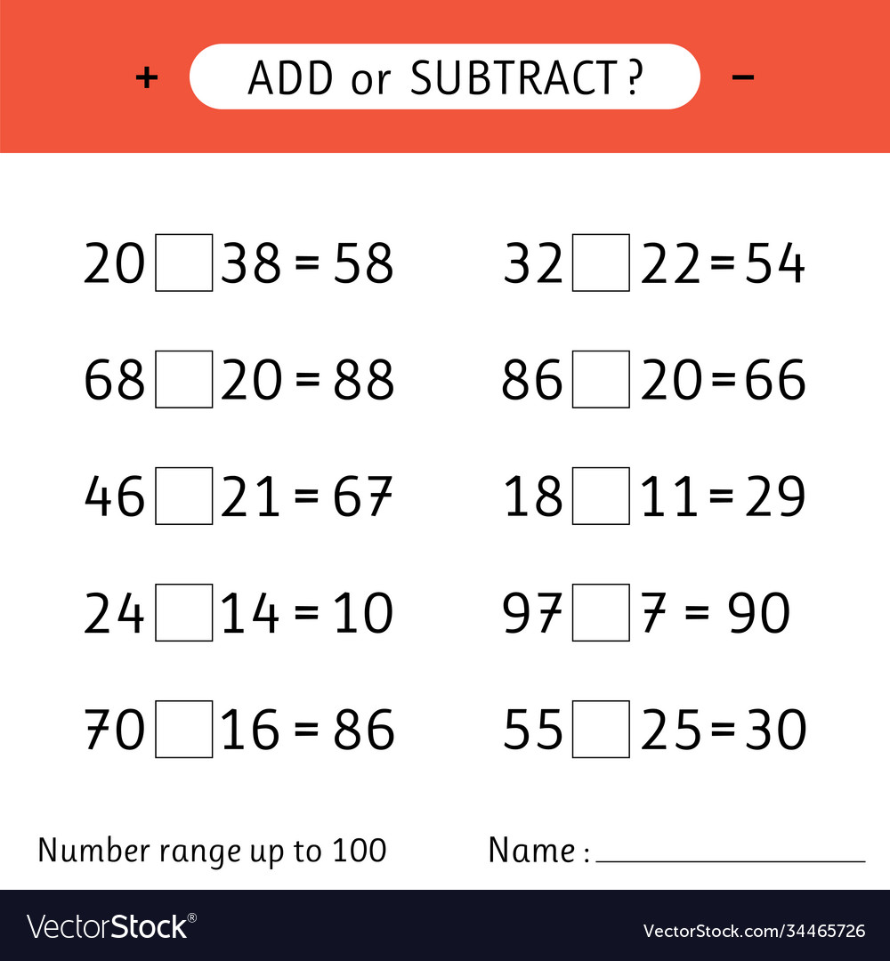 Add or subtract number range up to 100