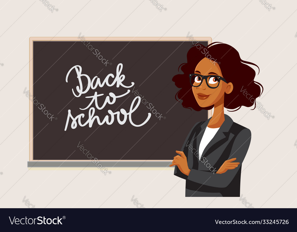 African female teacher standing in front a Vector Image