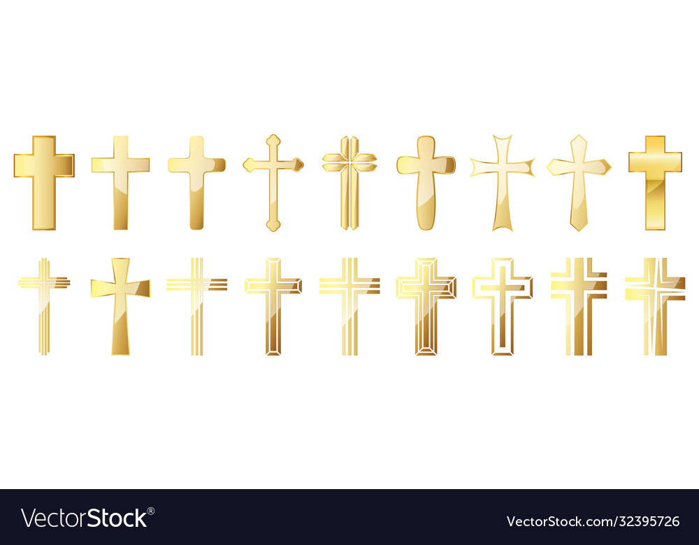 Christian cross icons set gold