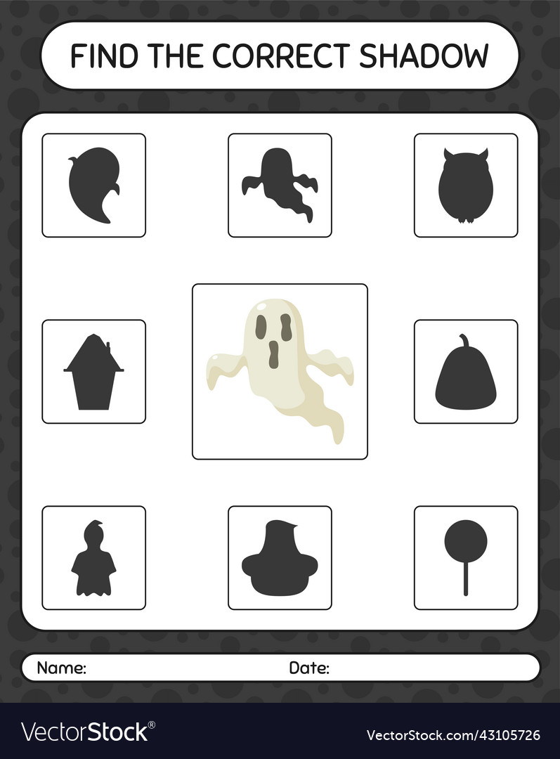 Find the correct shadows game with ghost vector image Find the correct shadows game with ghost