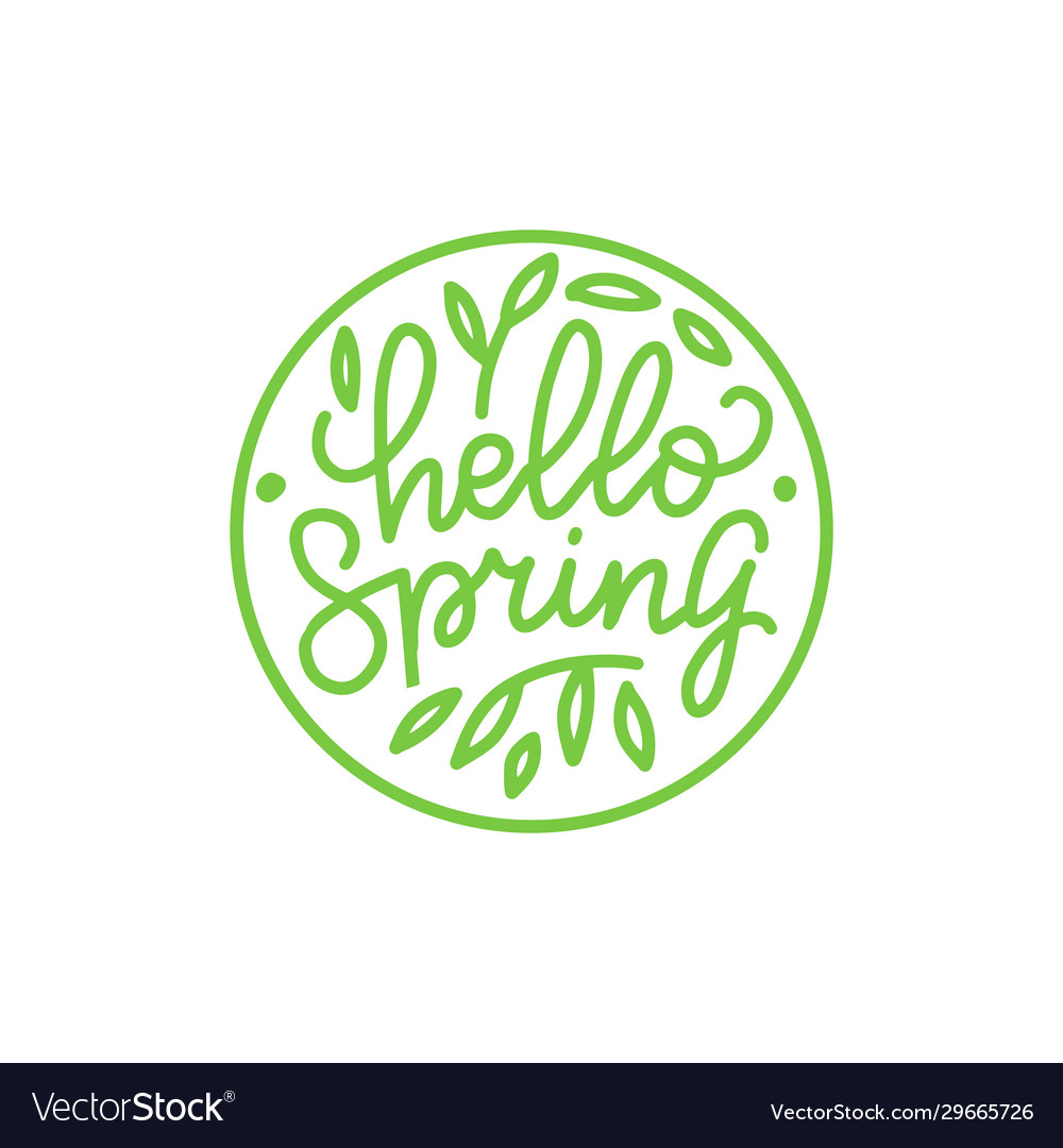 Hello spring outlined logo in flat style Vector Image