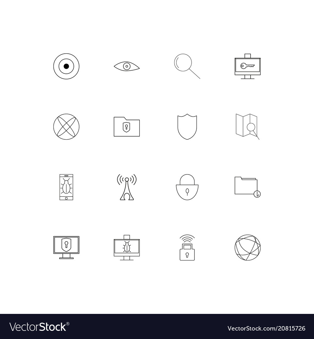 Internet security linear thin icons set outlined
