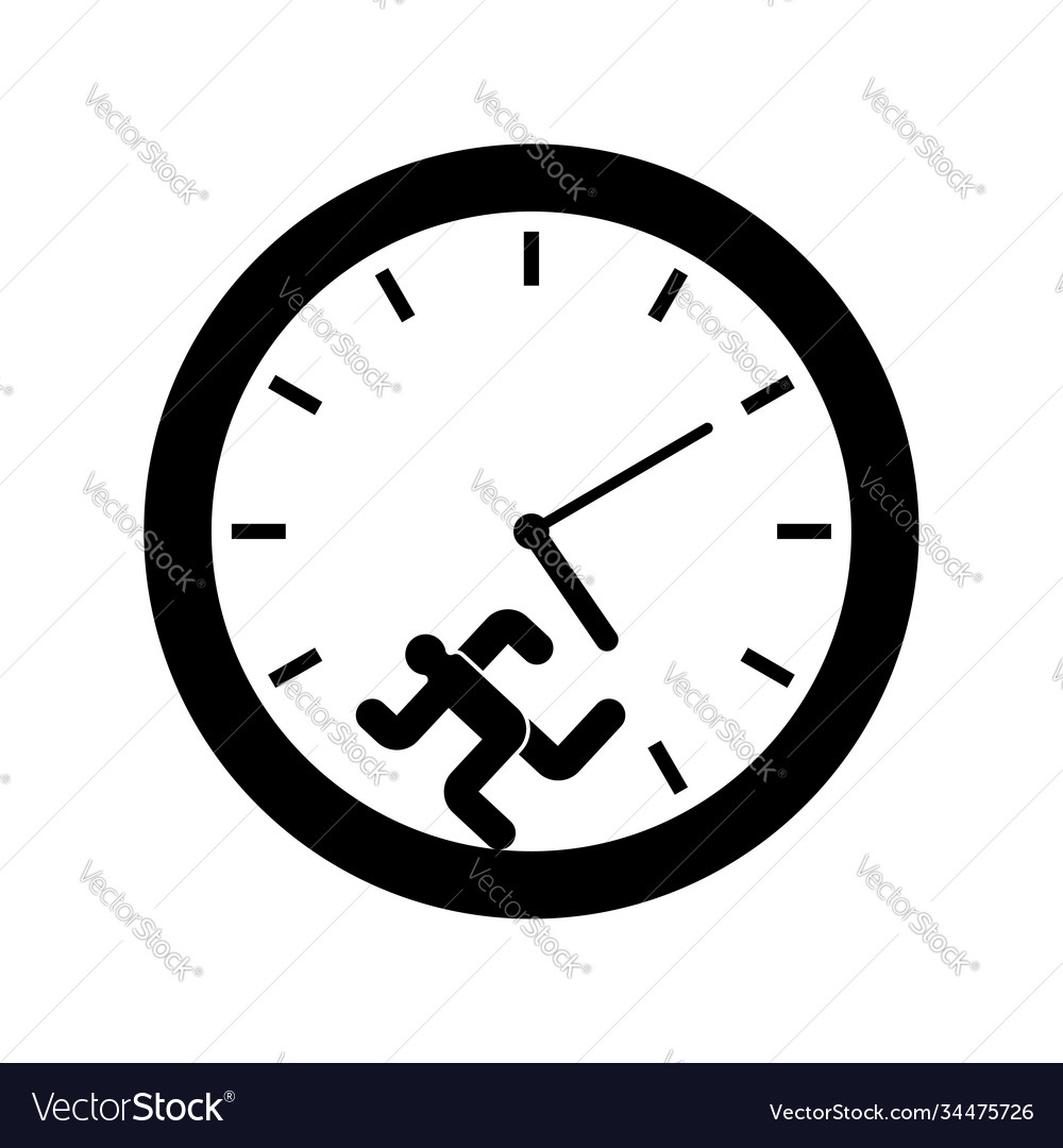 Man runs inside clock run away from time vector image Man runs inside clock run away from time