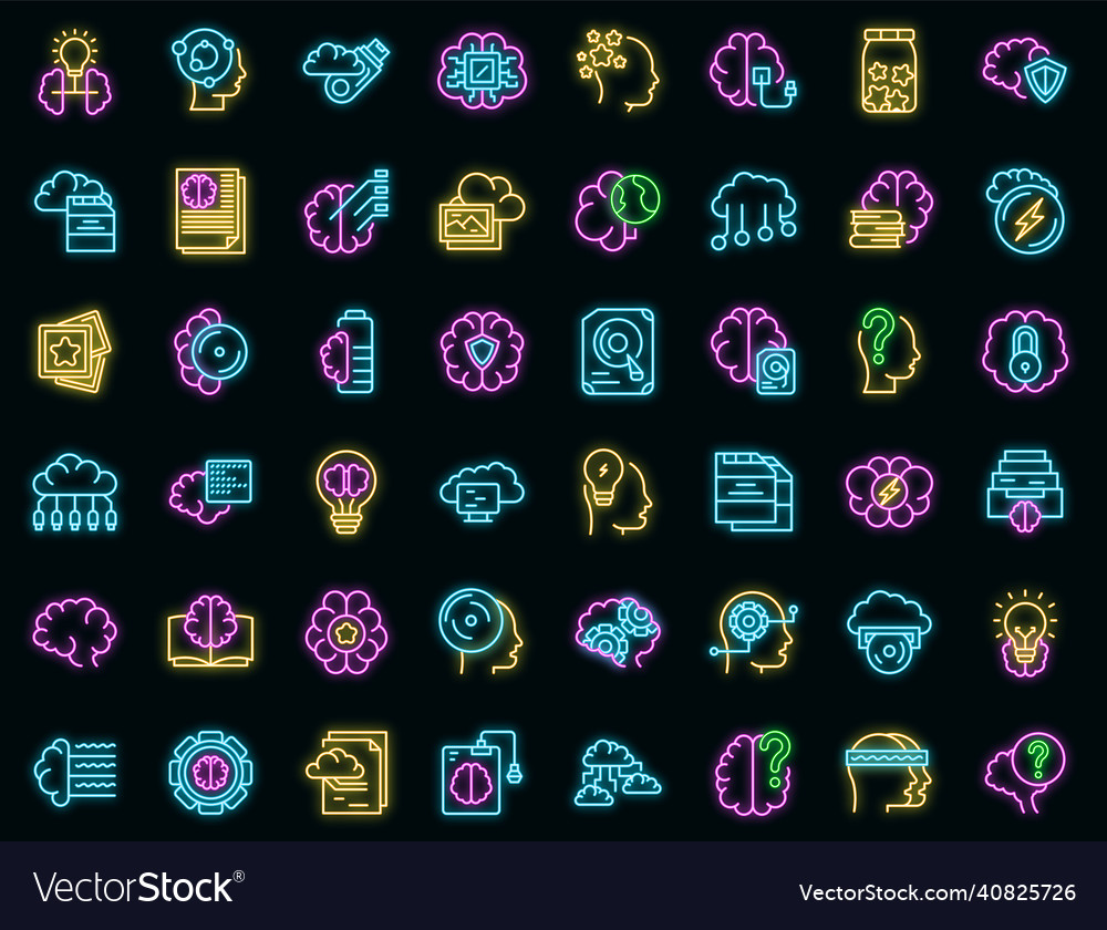 Memory icons set neon