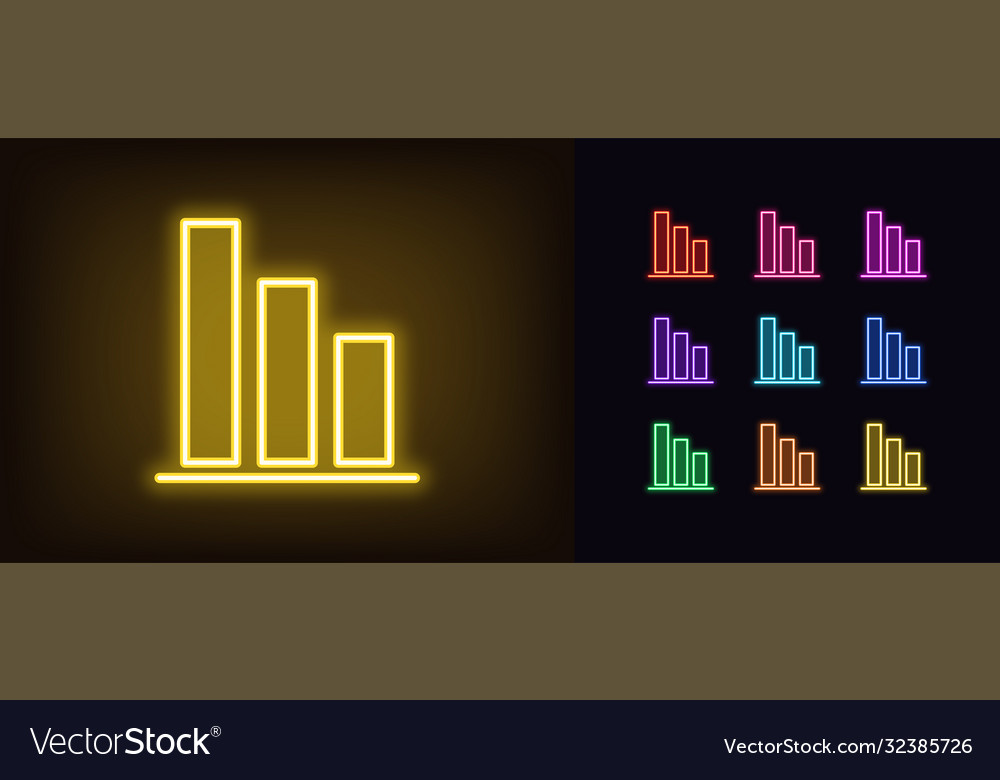 Neon downfall graph icon glowing drop